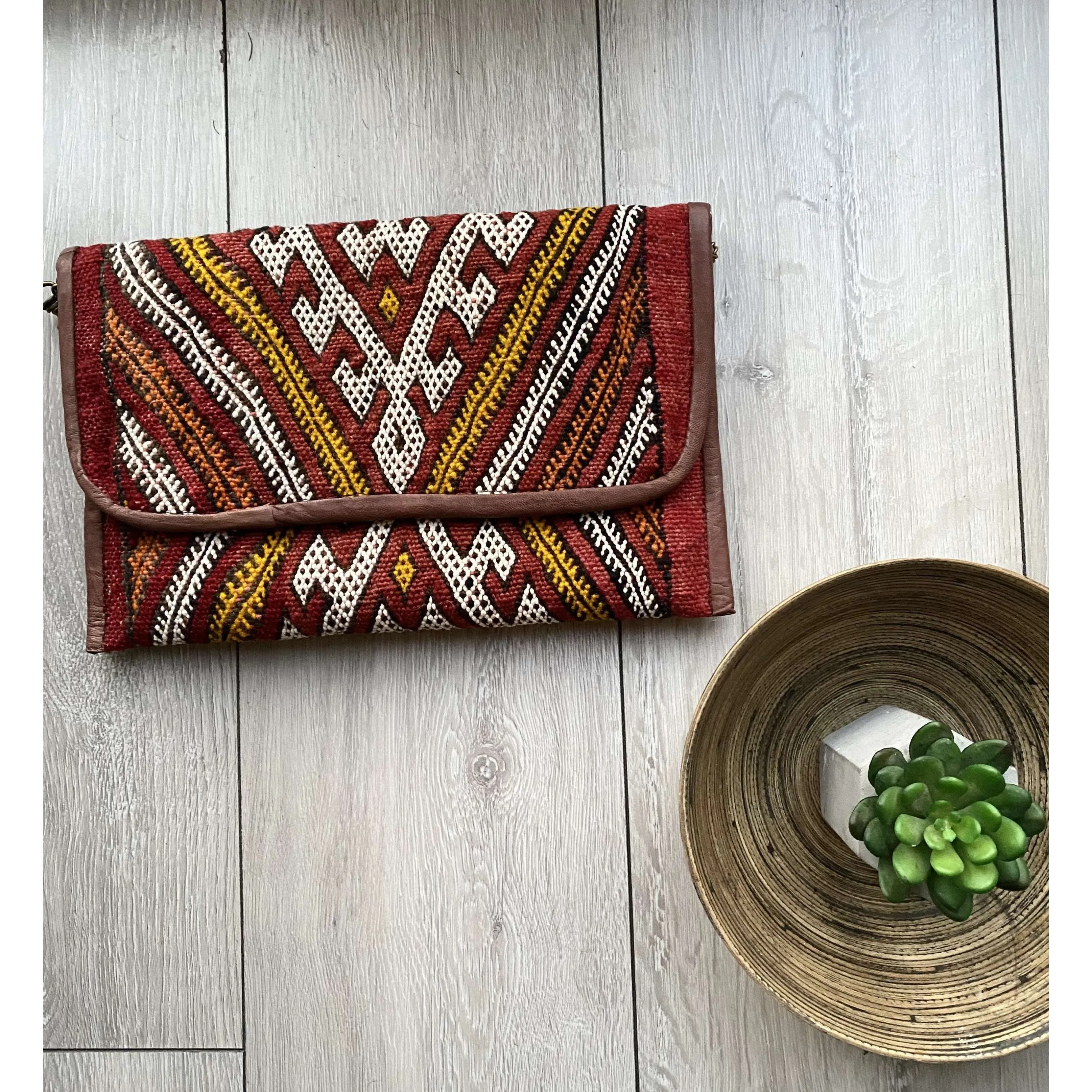 Red Moroccan  Kilim Hand Clutch & Shoulder Bag No.3