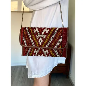 Red Moroccan  Kilim Hand Clutch & Shoulder Bag No.3