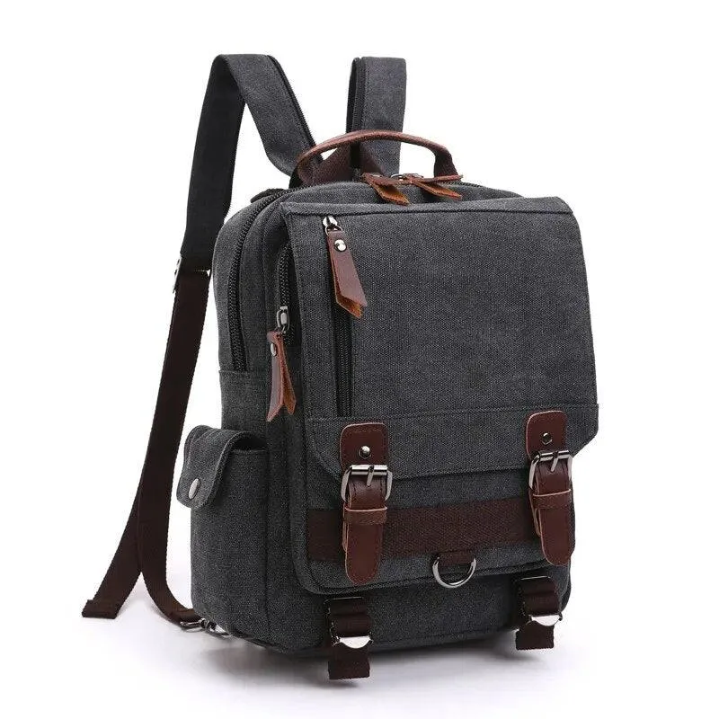Scione Small Canvas Backpack Men Travel Back Pack Multifunctional Shoulder Bag