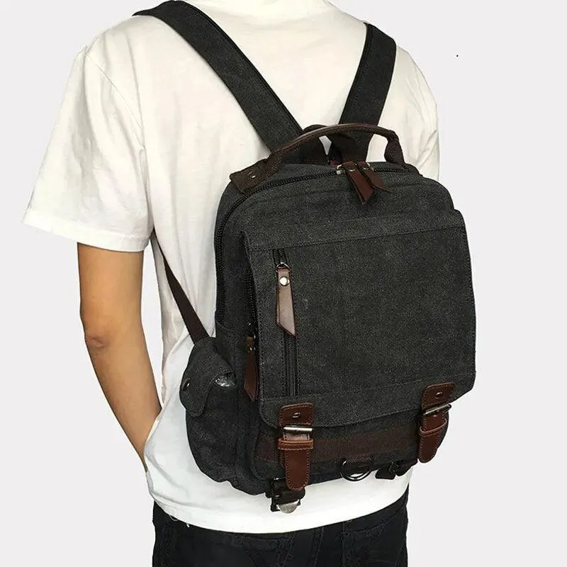 Scione Small Canvas Backpack Men Travel Back Pack Multifunctional Shoulder Bag