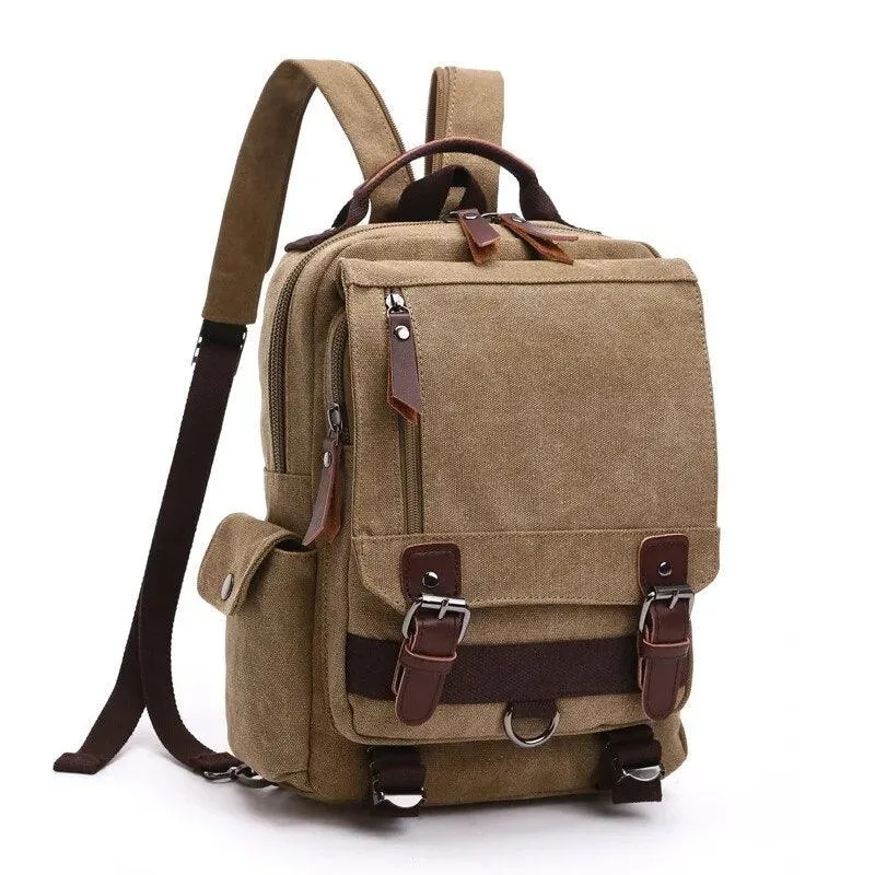 Scione Small Canvas Backpack Men Travel Back Pack Multifunctional Shoulder Bag