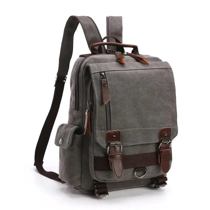 Scione Small Canvas Backpack Men Travel Back Pack Multifunctional Shoulder Bag