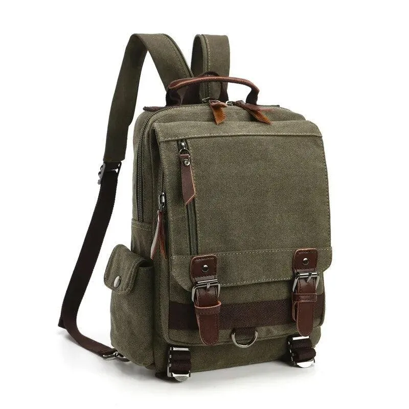 Scione Small Canvas Backpack Men Travel Back Pack Multifunctional Shoulder Bag
