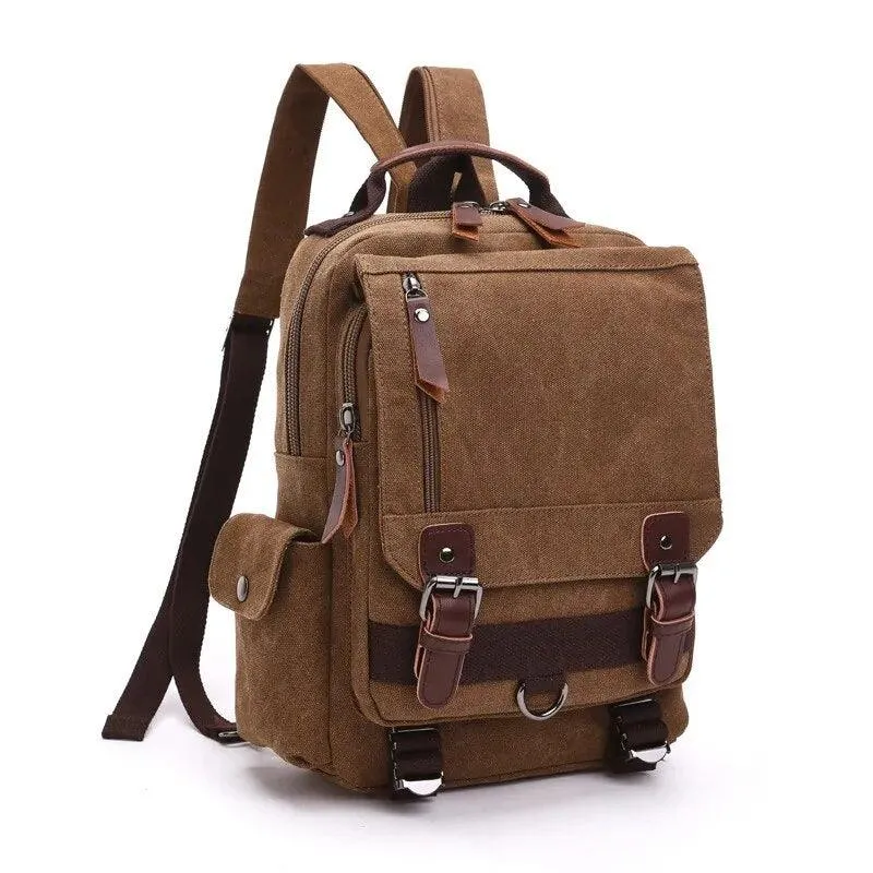 Scione Small Canvas Backpack Men Travel Back Pack Multifunctional Shoulder Bag
