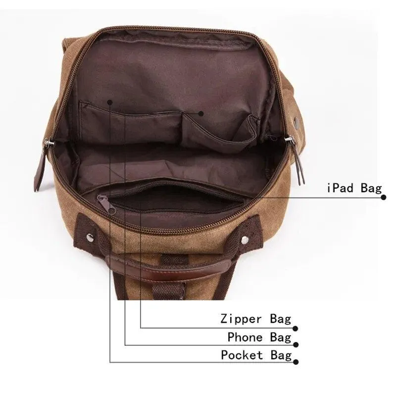 Scione Small Canvas Backpack Men Travel Back Pack Multifunctional Shoulder Bag