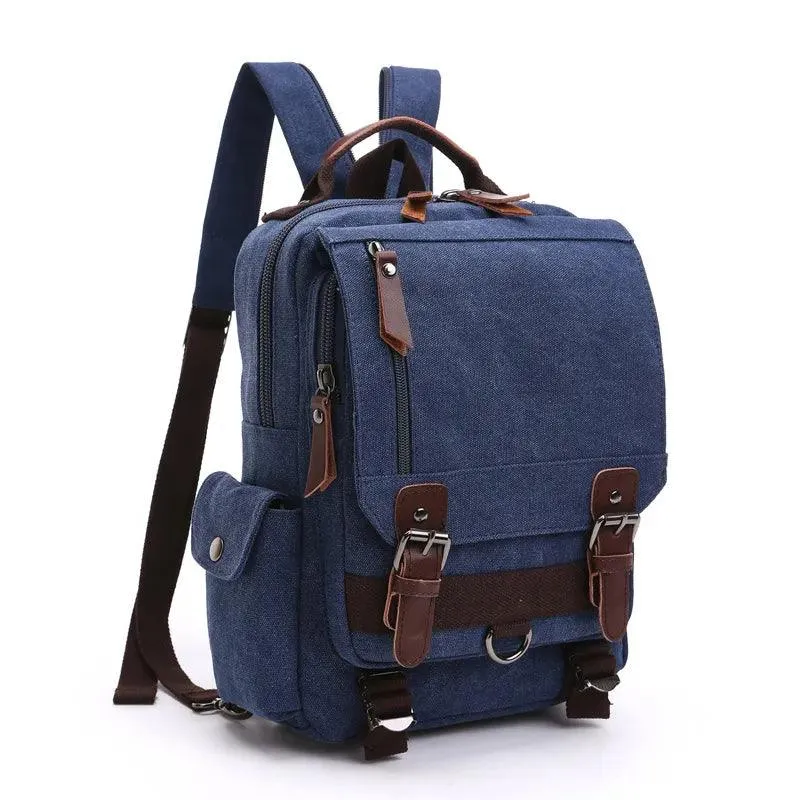 Scione Small Canvas Backpack Men Travel Back Pack Multifunctional Shoulder Bag