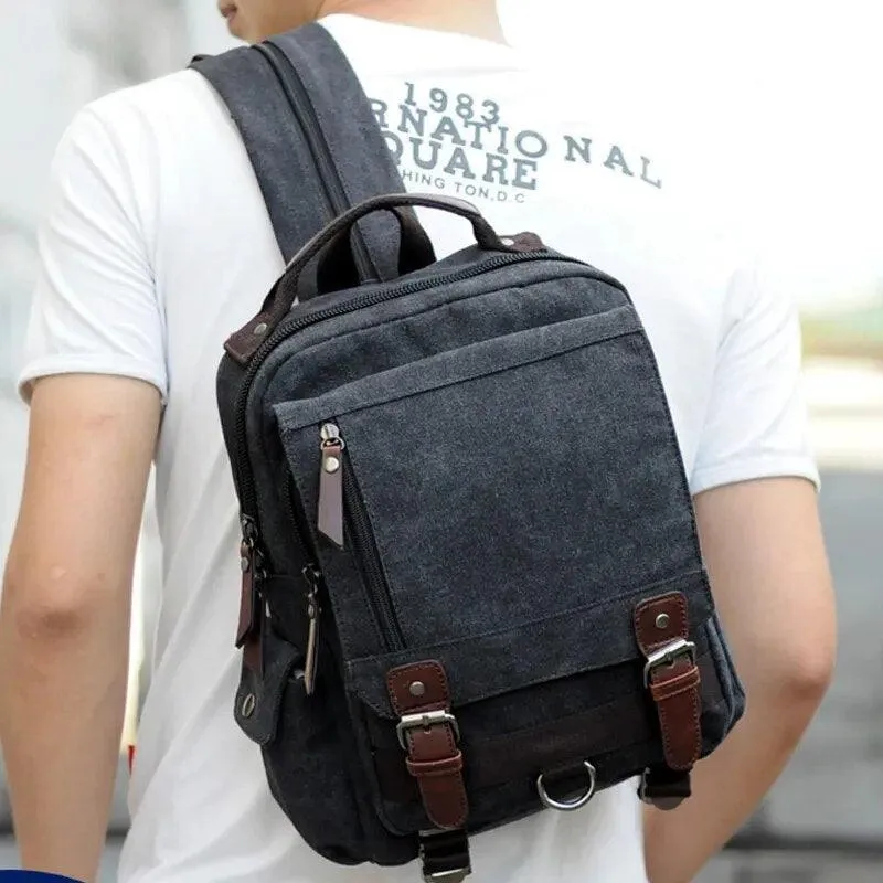 Scione Small Canvas Backpack Men Travel Back Pack Multifunctional Shoulder Bag