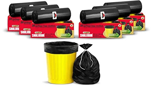 Shalimar Premium Garbage Bags Size 19 X 21 Inches (Medium) 180 Bags (6 Rolls) Dustbin Bag/Trash Bag - Black Color