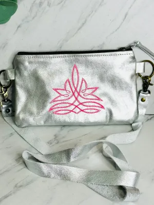 Silver No Fringe- Stitched Metallic Olive Crossbody