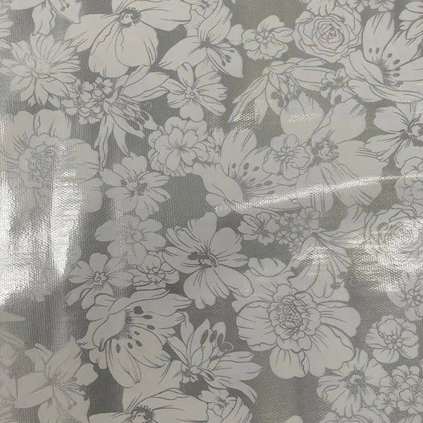 Silver White Floral Oilcloth Fabric