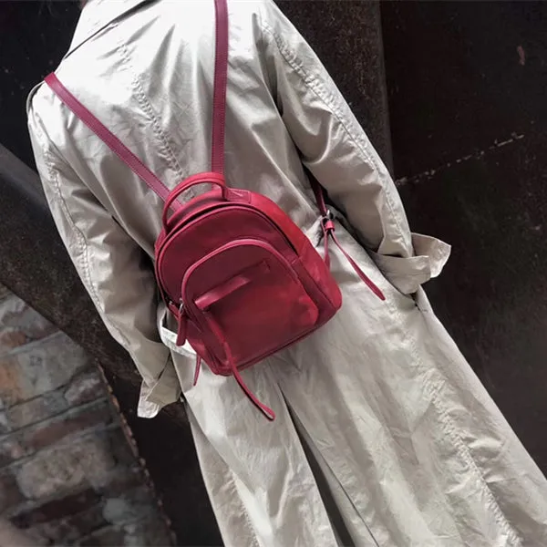 Small Womens Genuine Leather Rucksack Backpack Purse for Women