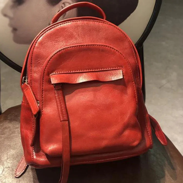 Small Womens Genuine Leather Rucksack Backpack Purse for Women