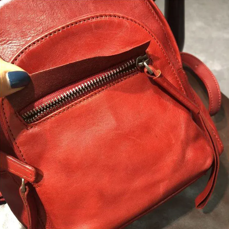 Small Womens Genuine Leather Rucksack Backpack Purse for Women