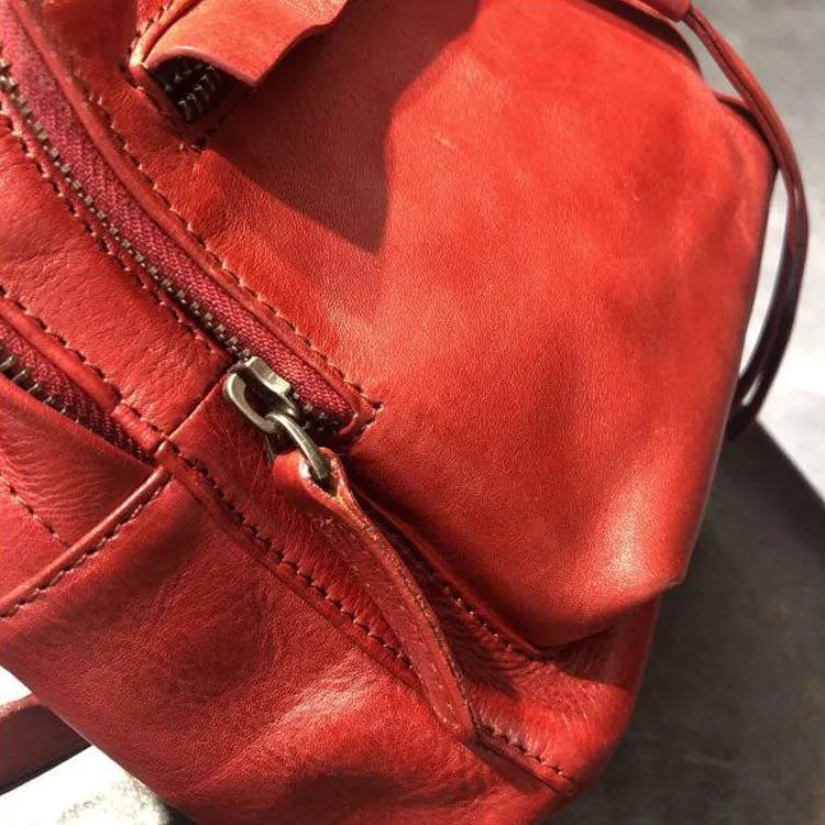 Small Womens Genuine Leather Rucksack Backpack Purse for Women