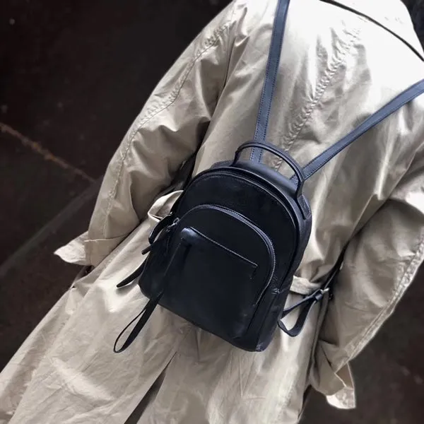 Small Womens Genuine Leather Rucksack Backpack Purse for Women