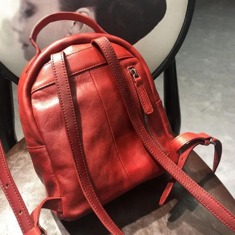Small Womens Genuine Leather Rucksack Backpack Purse for Women