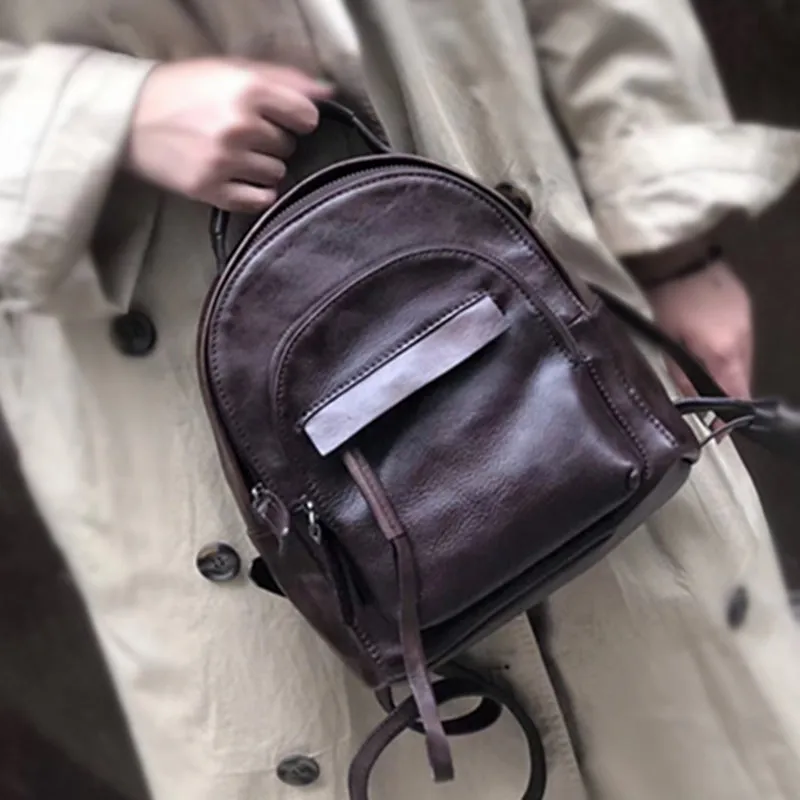 Small Womens Genuine Leather Rucksack Backpack Purse for Women