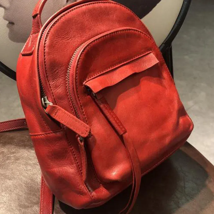 Small Womens Genuine Leather Rucksack Backpack Purse for Women