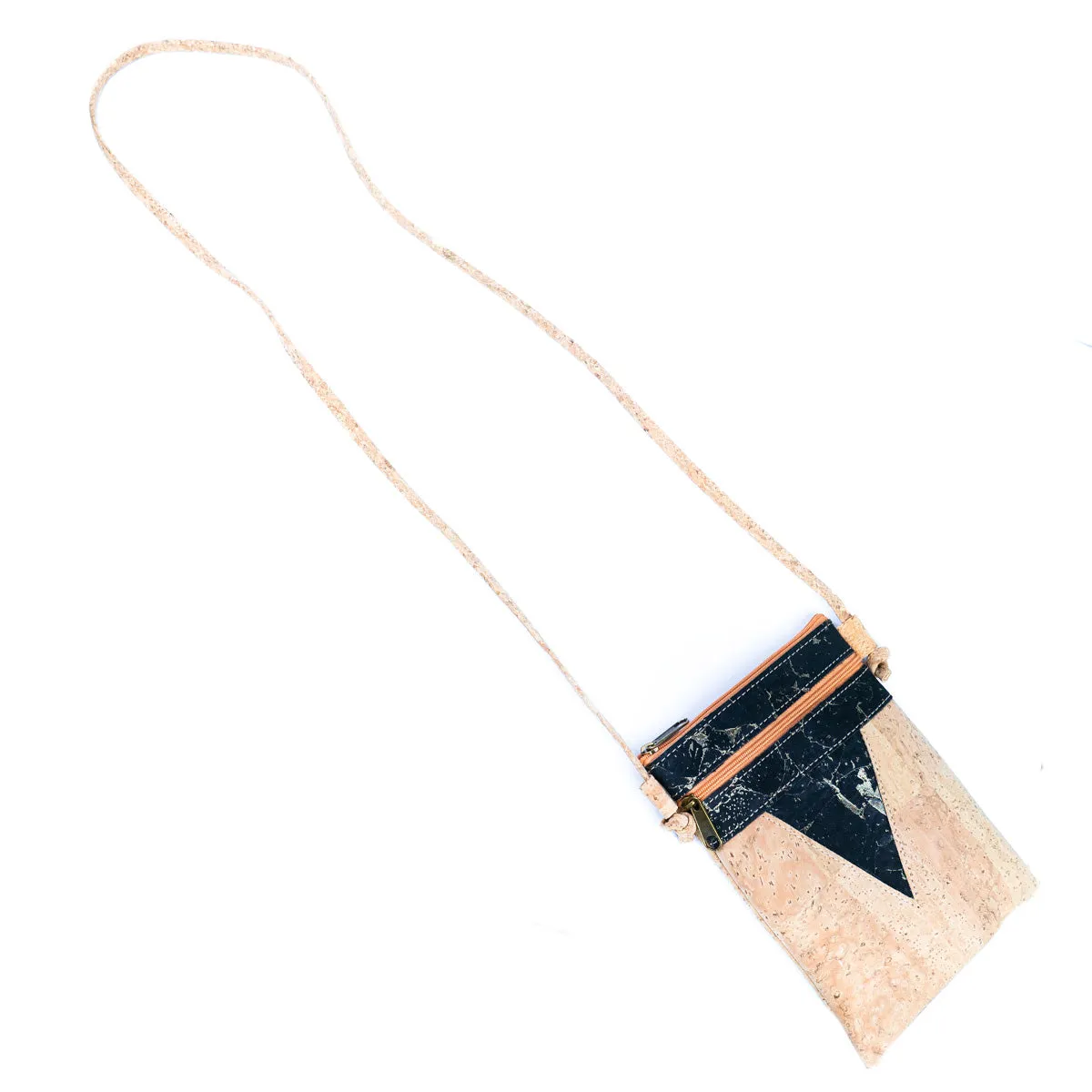 Triangle-Cut Natural Cork Women's Crossbody Bag with 2 Zipper Compartments BAGP-272-MIX-4 (4units)