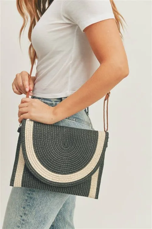TWO TONE STRAW CLUTCH   CROSSBODY