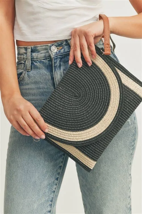 TWO TONE STRAW CLUTCH   CROSSBODY