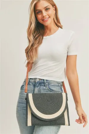 TWO TONE STRAW CLUTCH   CROSSBODY