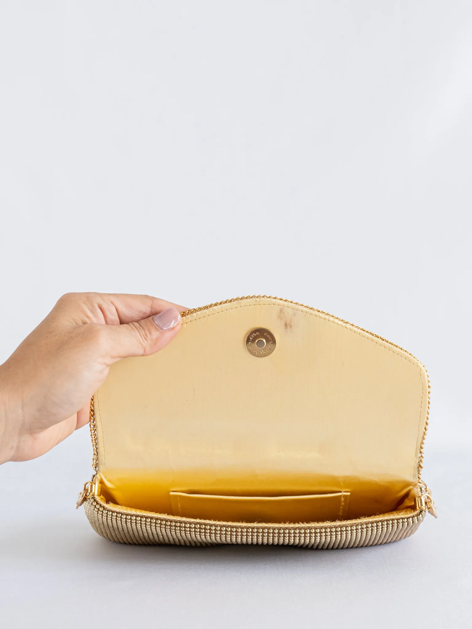 Vintage Flap Design Gold Beaded Chain Shoulder Strap Clutch