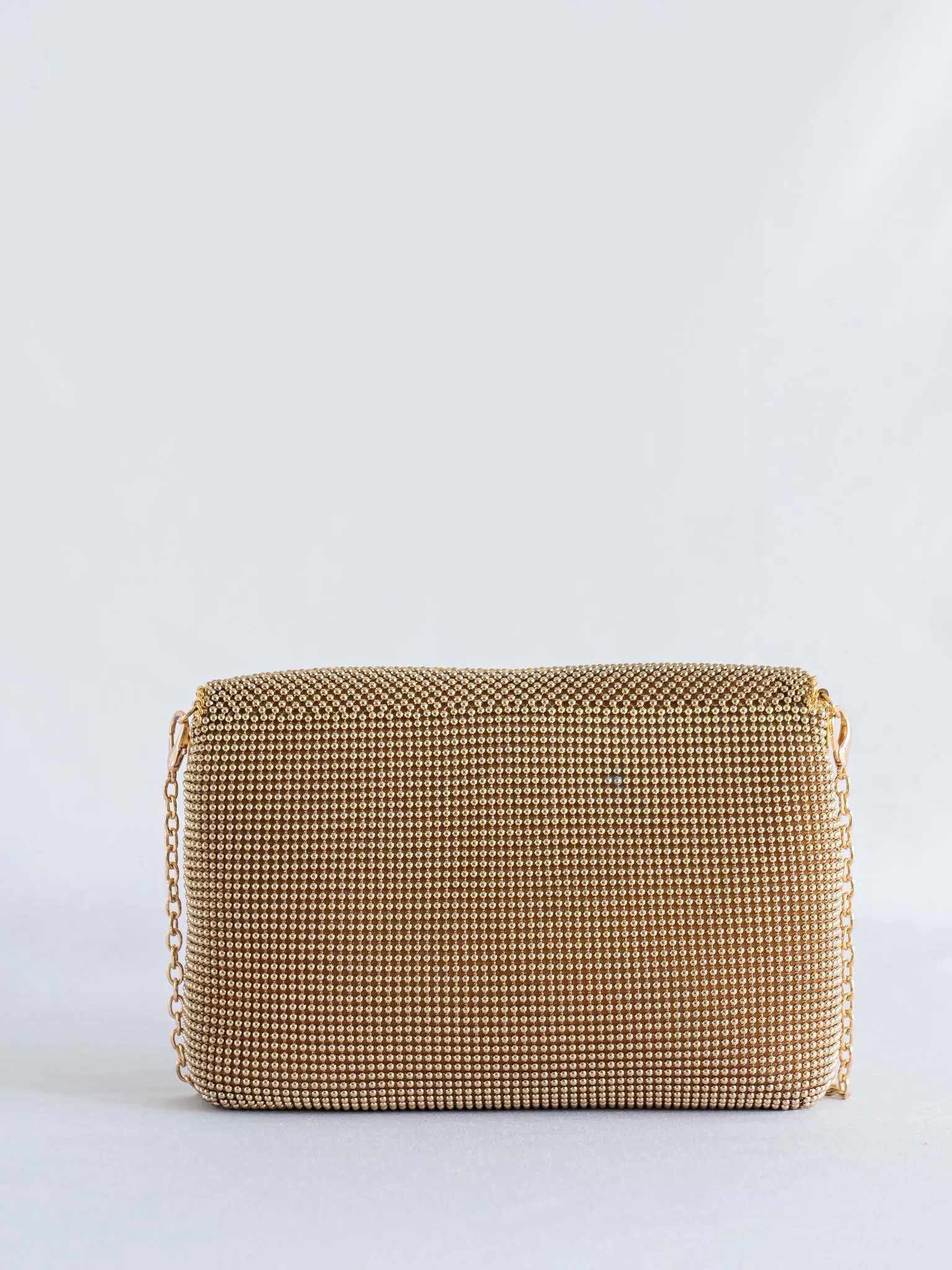 Vintage Flap Design Gold Beaded Chain Shoulder Strap Clutch