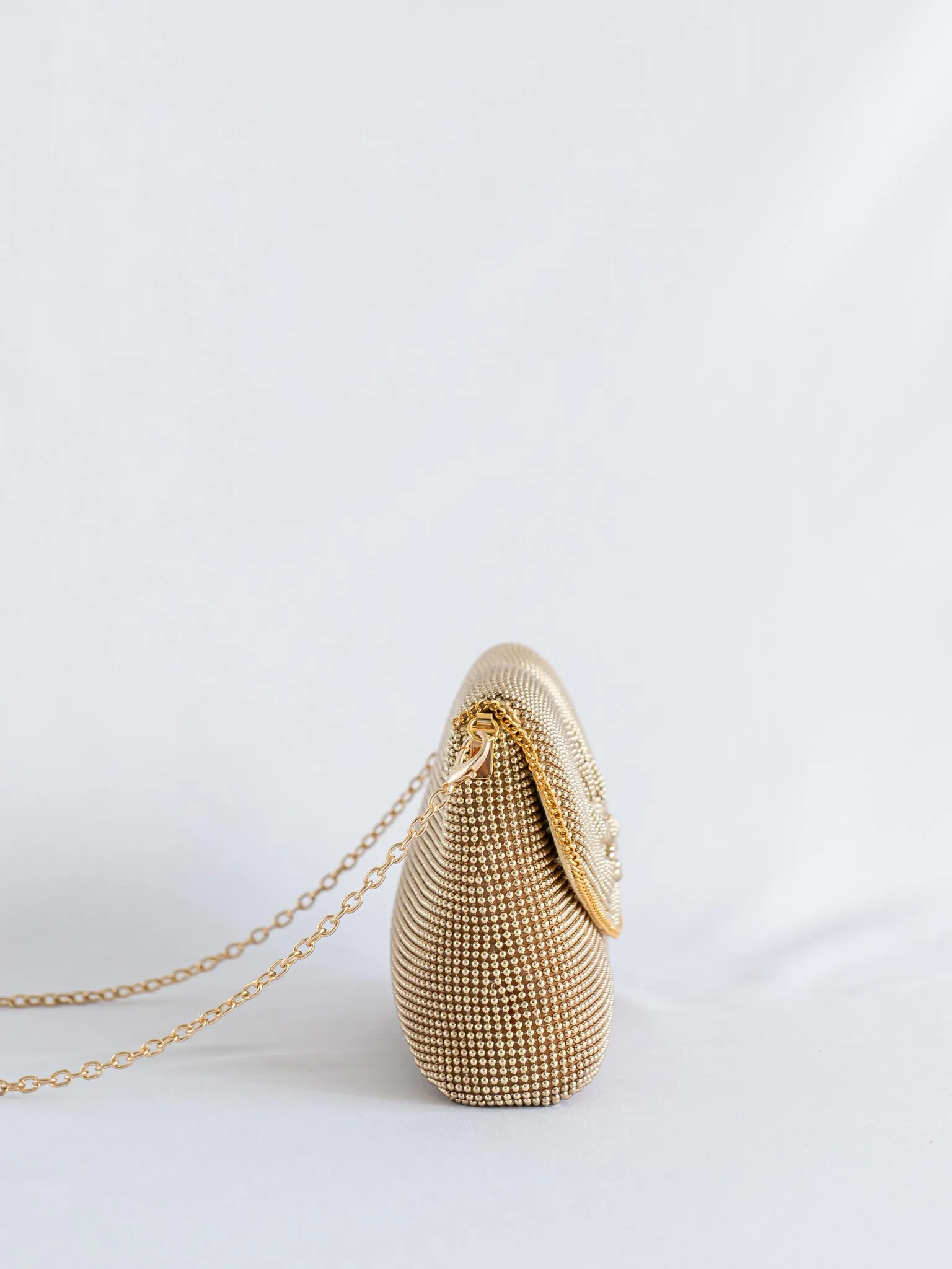 Vintage Flap Design Gold Beaded Chain Shoulder Strap Clutch