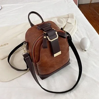 Vintage patchwork women backpack small Luxury design female shoulder bag ladies Totes PU leather schoolbag backpacks bagpack