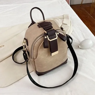 Vintage patchwork women backpack small Luxury design female shoulder bag ladies Totes PU leather schoolbag backpacks bagpack