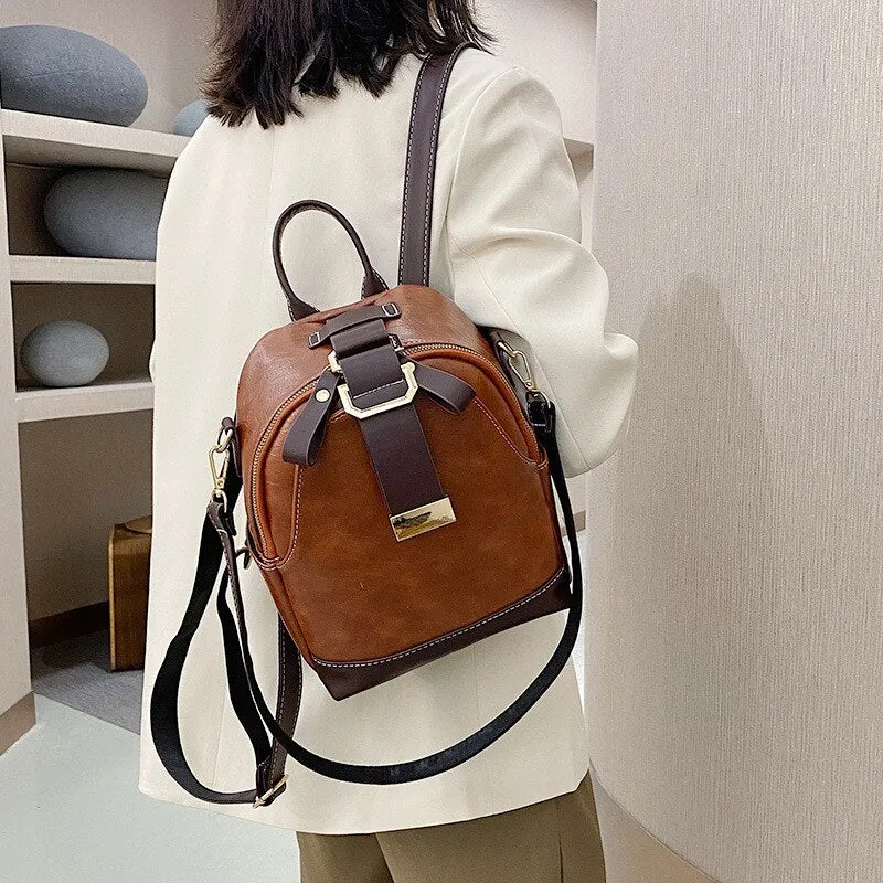 Vintage patchwork women backpack small Luxury design female shoulder bag ladies Totes PU leather schoolbag backpacks bagpack
