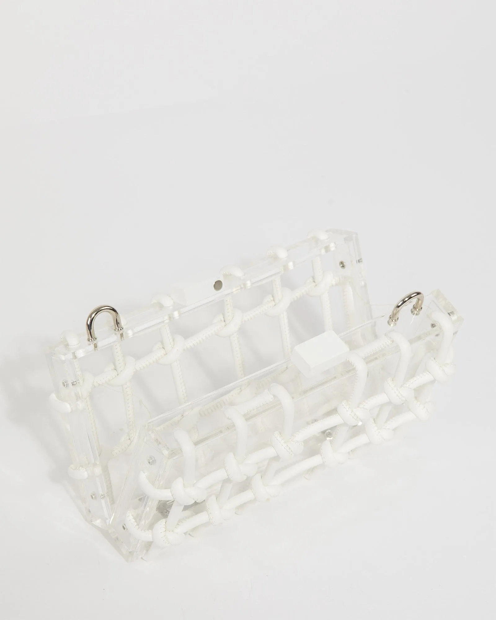 White Ava Rope Hardcase Clutch Bag