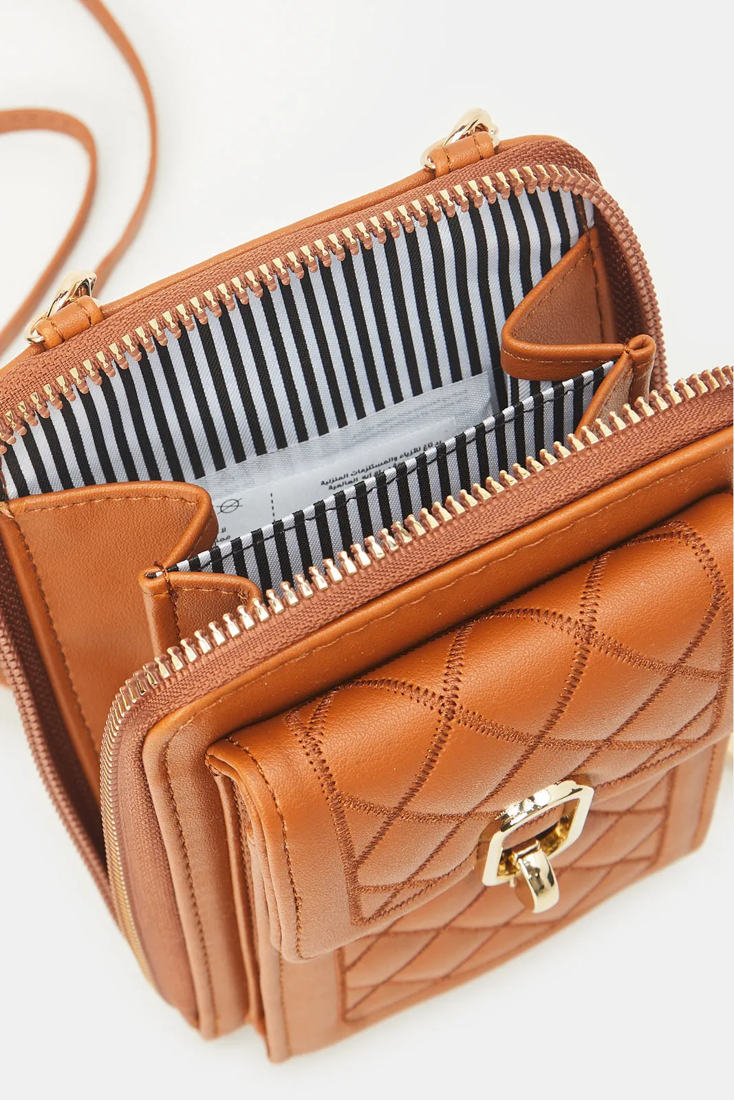 Women Beige Quilted Mobile Purse