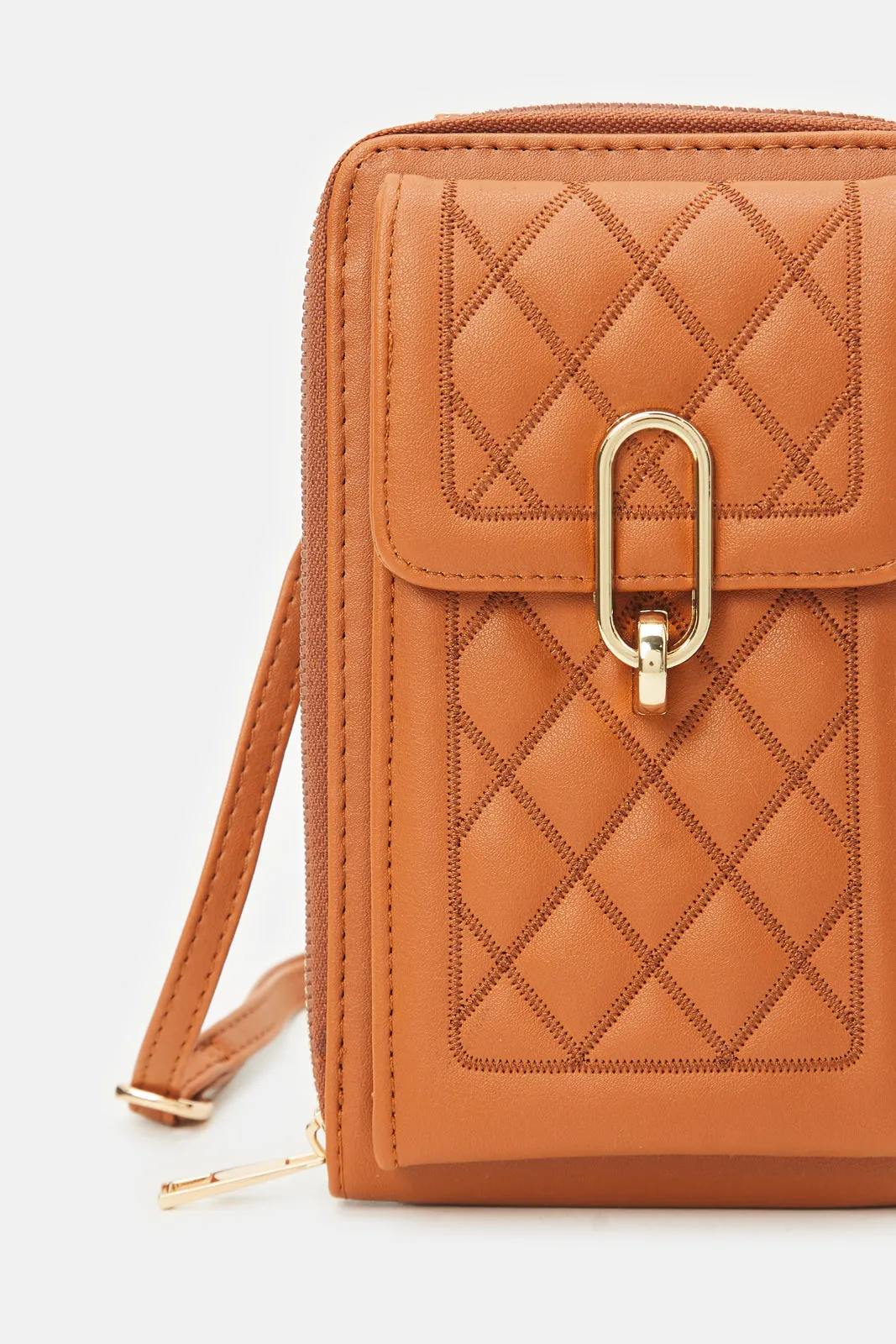 Women Beige Quilted Mobile Purse