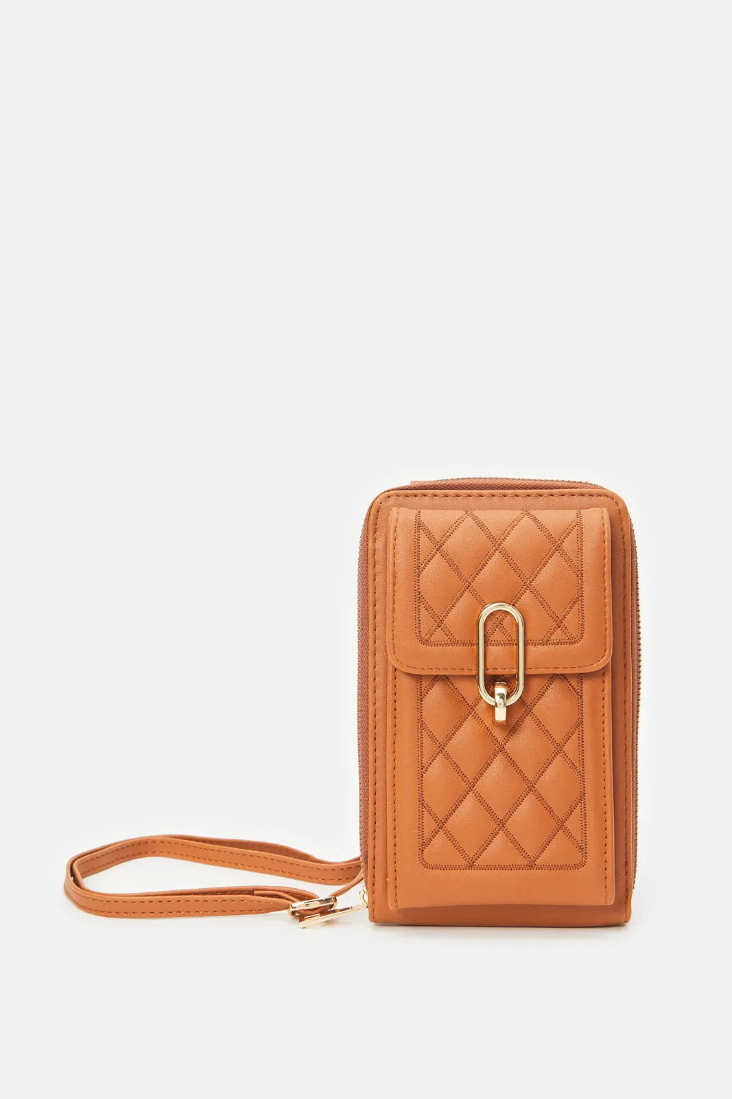 Women Beige Quilted Mobile Purse